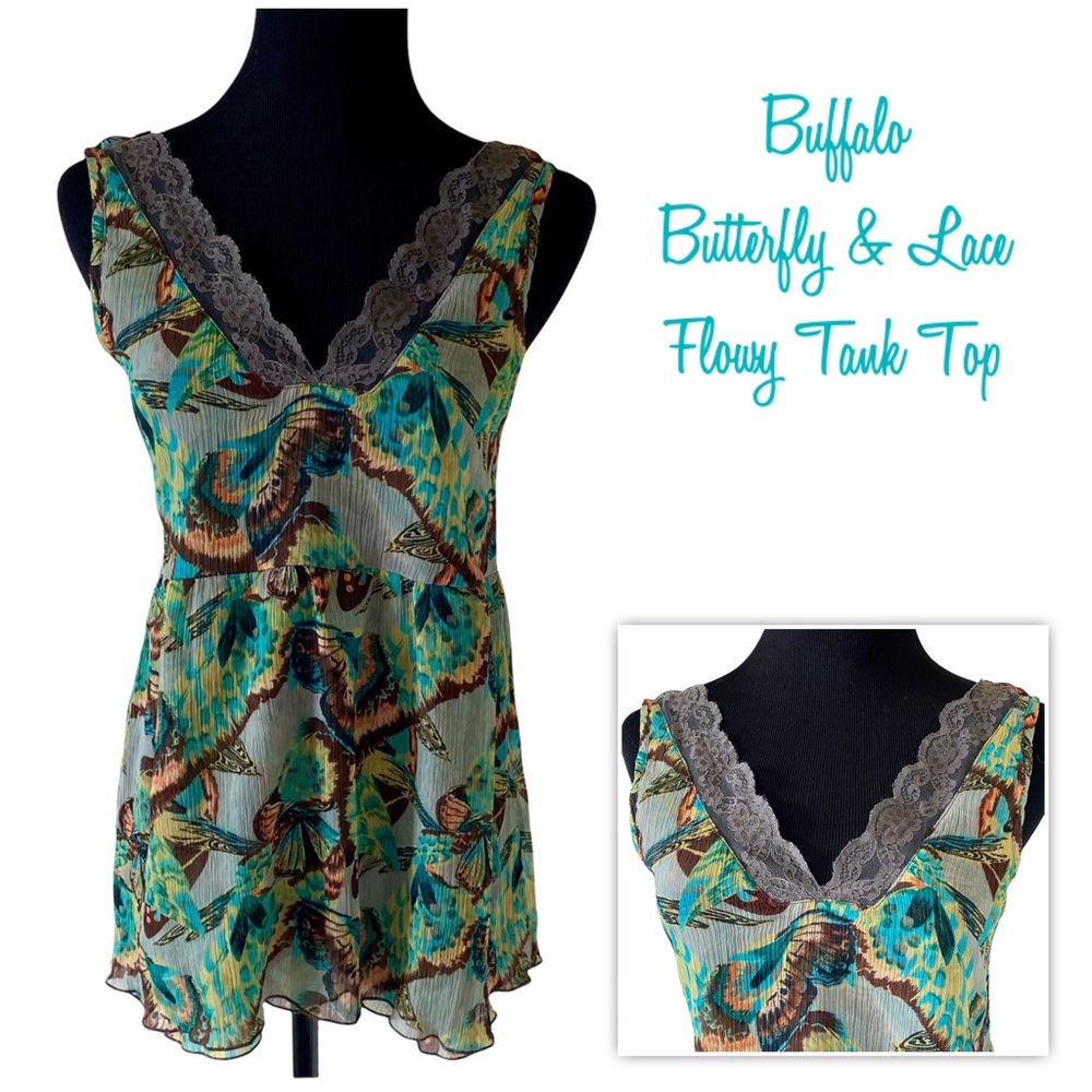 BUFFALO by David Bitton NWOT Butterfly & Lace ‘Danielle’ Tank Top Size Small